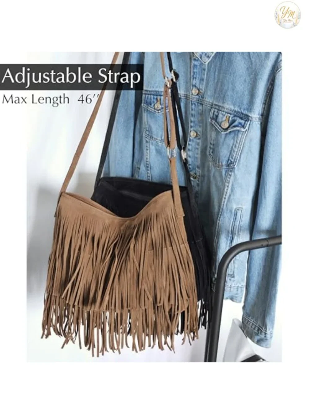 Faux Suede Leather Hobo Crossbody Bag with Fringe Tassel Detail